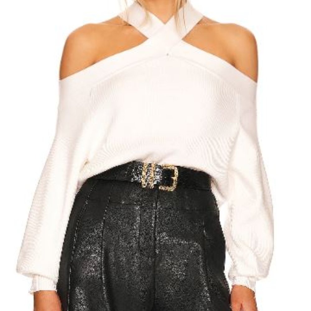 REVOLVE Line & Dot Ariana Cold Shoulder Sweater - White
